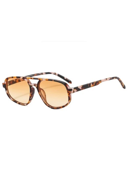 Unisex Kemik Renk Leopar Oval Güneş Gözlüğü Cd134