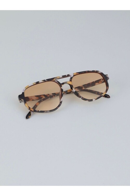 Unisex Kemik Renk Leopar Oval Güneş Gözlüğü Cd134