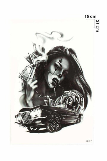 Unisex Araba Ve Kadın Desen Geçici Dövme EB697