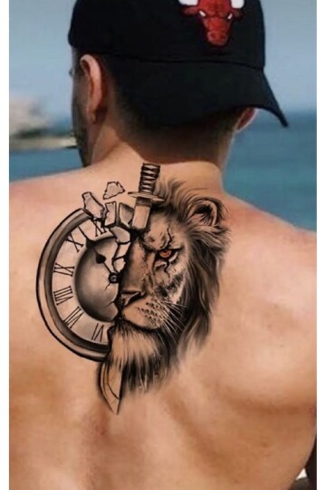 Unisex Aslan ve Saat Desen Geçici Dövme CD535