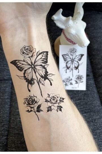 Unisex Çiçek ve Kelebek Desen Geçici Dövme CD477
