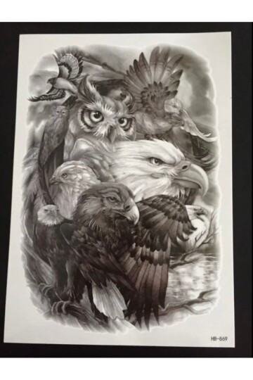 Unisex Çoklu Kartal ve Baykuş Desen Su Geçirmez Geçici Dövme EB923