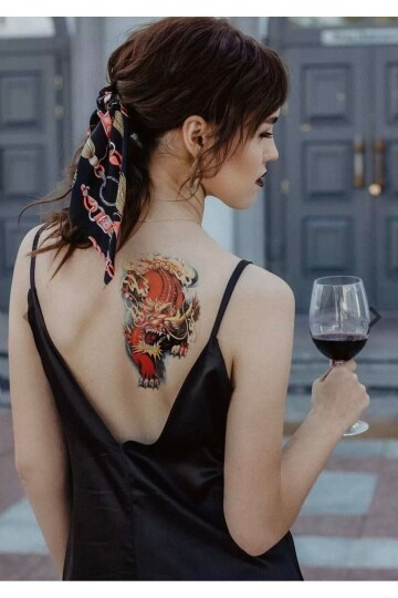 Unisex Ejderha ve Ateş Desen Geçici Dövme EB698