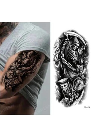 Unisex İskelet ve Saat Desen Gçici Dövme BE18