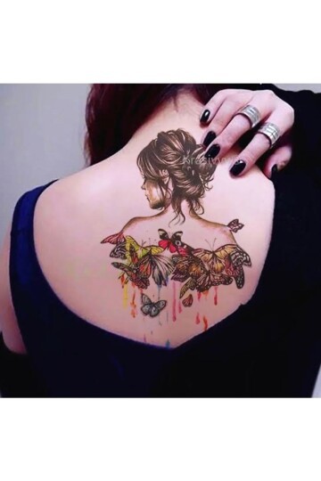 Unisex Kadın Sırtı Çoklu Kelebek Desen Geçici Dövme Cd365