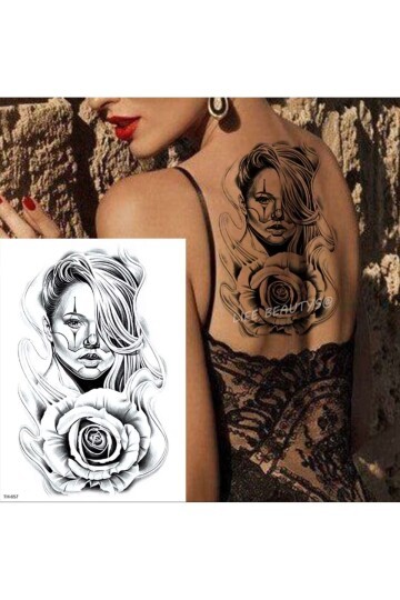 Unisex Kadın ve Gül Desen Su Geçirmez Geçici Dövme EB921