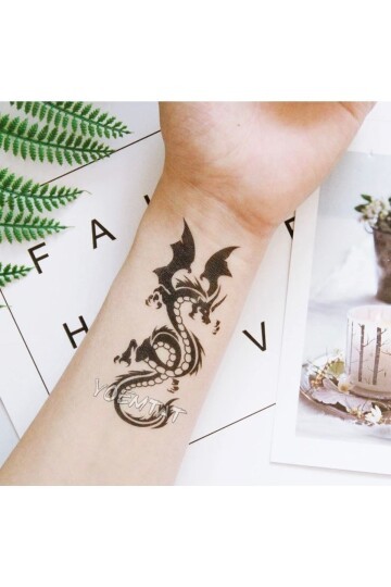 Unisex Siyah Ejderha Desen Geçici Dövme