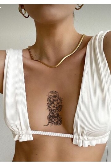 Unisex Yılan ve Gül Geçici Dövme CD661