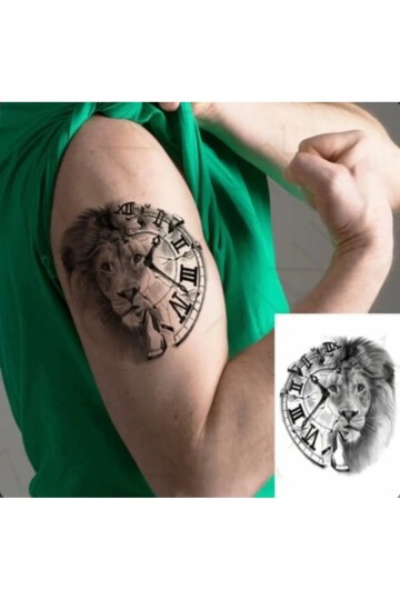 Unisx Saat ve Aslan Geçici Dövme BE71