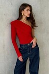 Kadın Kırmızı Tek Kol Çapraz Yaka Çıtçıtlı Body BE178